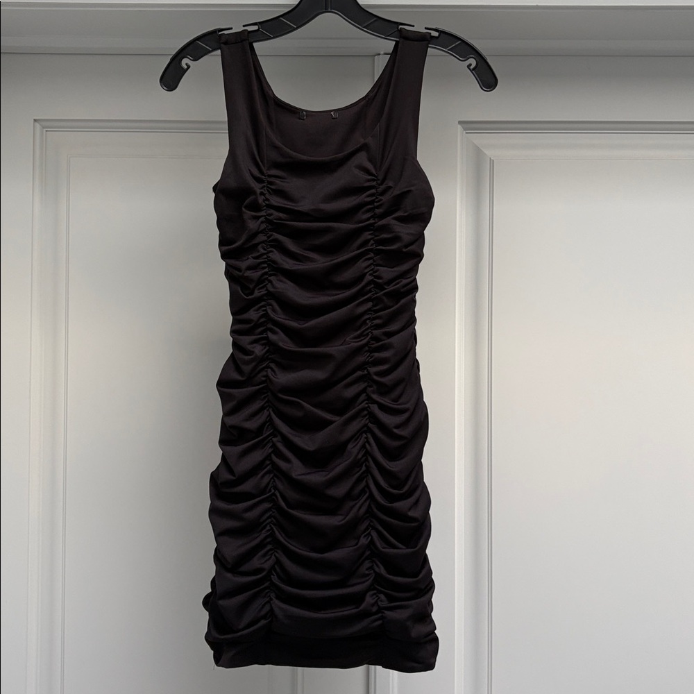 Gathered Rouched Satin Mini Bodycon Dress - Picture 3 of 6